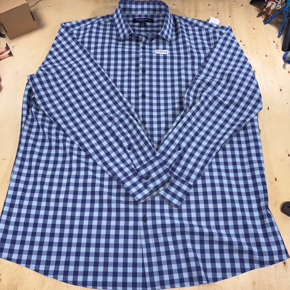 Mizzen+Main Leeward Mens XXL Classic Fit Blue Gingham Performance Dress Shirt